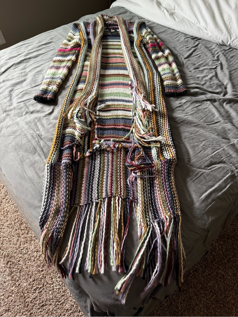 T Party Fashion Multicolor Striped Fringe Knit Cardigan